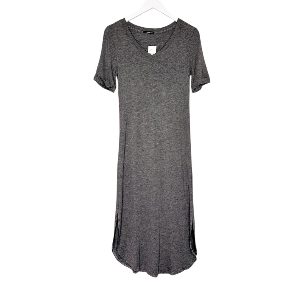 West Kei Dress Women’s Size XS Gray Midi Short Sleeve V-Neck NWT